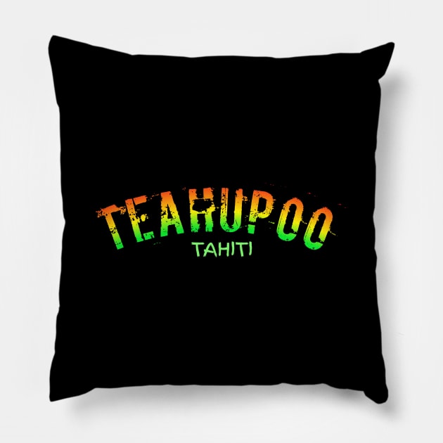 Surfing Tahiti Teahupoo Pillow by Coreoceanart