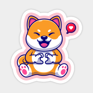 Cute Shiba Inu Dog With Love Sign Hand Cartoon Magnet