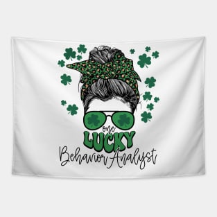 One Lucky Behavior Analyst St Patricks Day Messy Bun Mom Tapestry