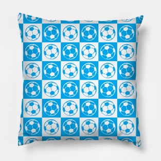 Checkboard Football / Soccer Ball Pattern - Blue and White Pillow