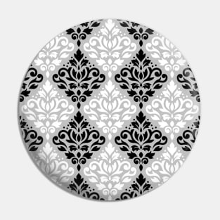 Scroll Damask Black and White on Gray Pattern Pin