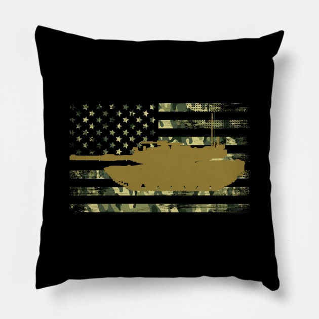 M1 Abrams Military Battle Tank Camo American Flag Pillow by SnugFarm