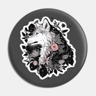 Pastel Goth Floral Wolf Pin