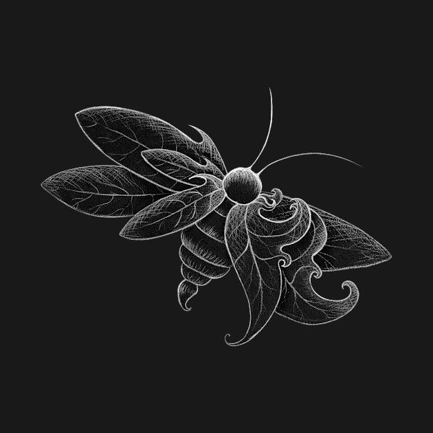 Insect, bee, moth, fantasy black and white by BlackRedDots