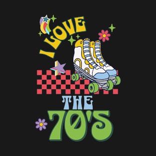 Retro I Love The 70's Checker Groovy Roller Skating 1970s T-Shirt