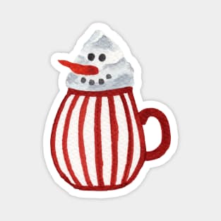 Hot Chocolate Snowman - round red stripe pattern mug Magnet