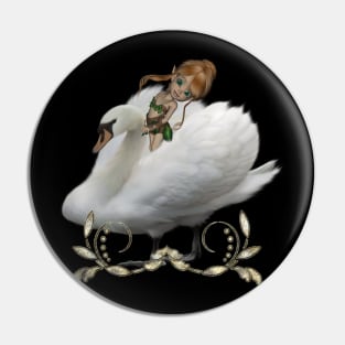 Beautiful white swan with cute fairy Pin