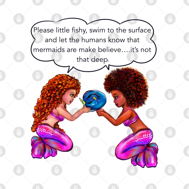 Best mermaid gifts 2022. anime black and white mermaids with blue tang fish and bubbles. Pretty black  and white girls with Afro hair, green eyes, Cherry pink lips and dark brown skin. Hair love ! by Artonmytee