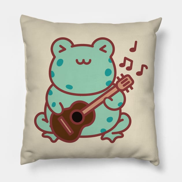 Cute Cottagecore Goblincore Frog playing Guitar Pillow by uncommontee