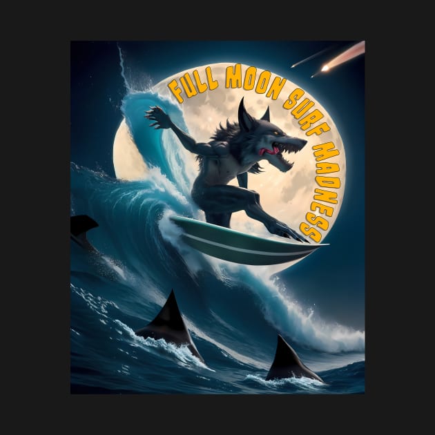 Full Moon Surf Madness, Alpha Werewolf Surfing by Kye Chambers 