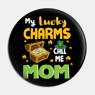 Gold Shamrocks Saint Patrick My Lucky Charms Call Me Mom Pin