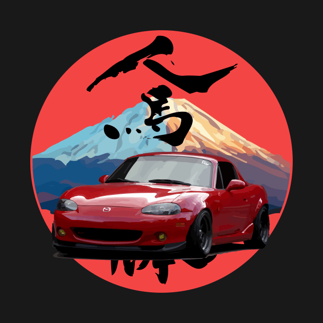 Red NB Mazda Miata/MX-5 - Mount Fuji Jinba Ittai Roadster Life by mudfleap