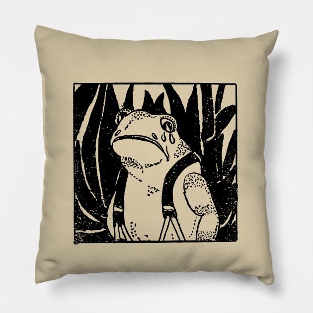 Vintage Sad Looking Crying Frog Meme - Weeping Frogge in Suspender Pants - Cottagecore Aesthetic Pillow by Ministry Of Frogs