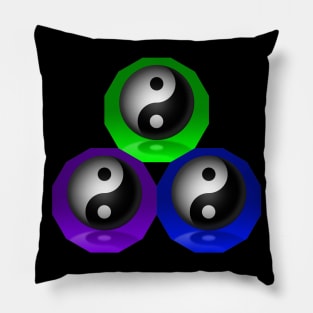 Yin Yang Triangle - Green, Blue and Purple Pillow