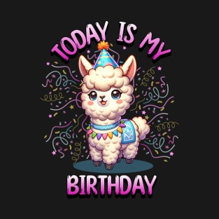 Today Is My Birthday Party Llama Confetti for Girls Kids Fun T-Shirt