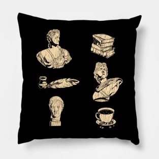 Books, coffee and statues - Dark Academia Pillow