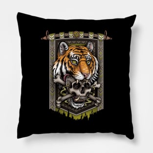 Tiger Skull Banner Pillow
