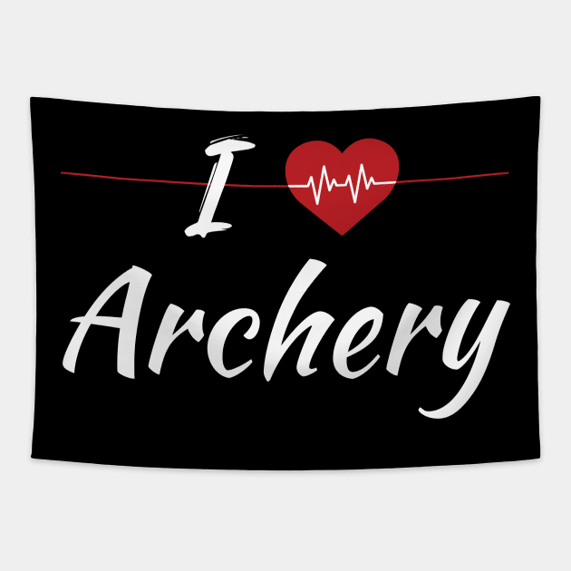 I Love Archery Cute Red Heartbeat Tapestry by SAM DLS