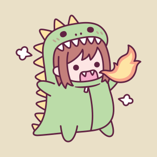 Angry Girl In Cute Dinosaur Costume T-Shirt