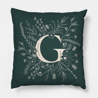 Botanical Letter G (Forest Green) Pillow