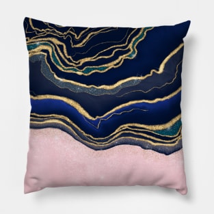 Pink Blue Gold Fluid Liquid Painting Pillow