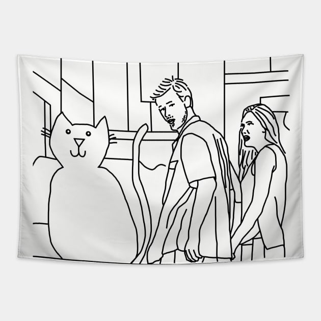 Distracted Boyfriend Yellow Cat Outline Tapestry by ellenhenryart