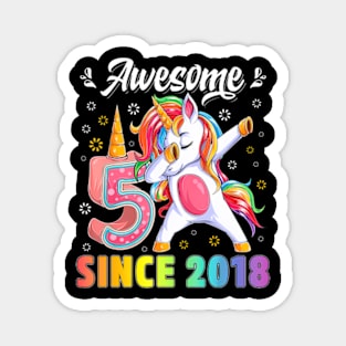 Awesome Dabbing Unicorn Birthday 5 Year Old Girl 5Th Magnet