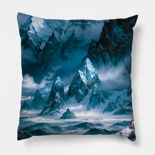 Snowy Mountains in a Fantasy Winter Setting Pillow