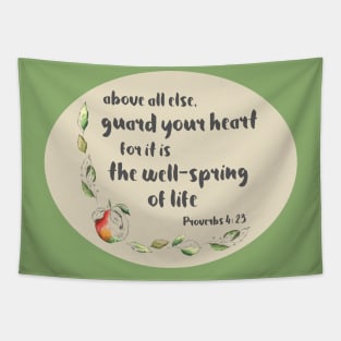 Christian Bible Verse: Above all else, guard your heart (with apple illustration) Tapestry