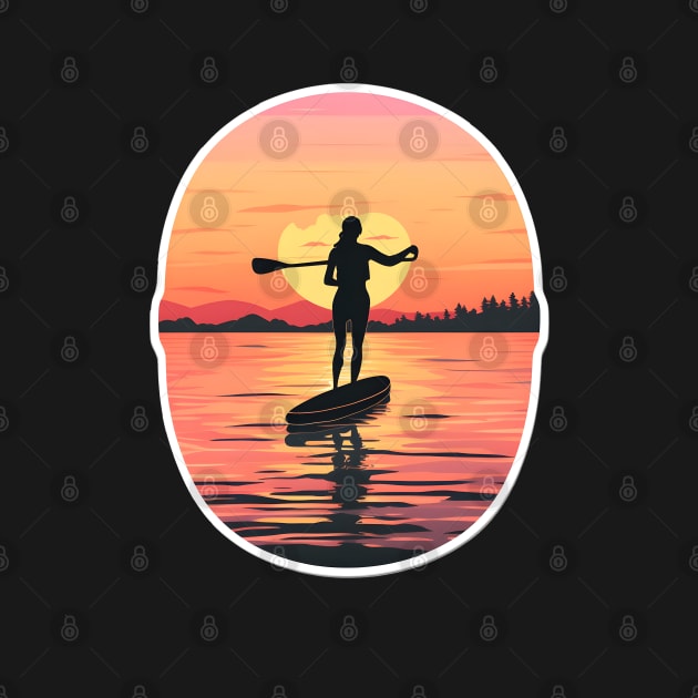 Paddleboarder Embracing the Warmth of Sunset by AIHRGDesign