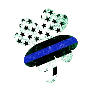 Shamrock shaped symbol with blue line flag for the police T-Shirt