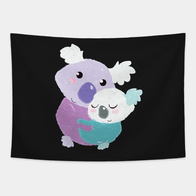 Little cute Koala family hug Tapestry by markatos