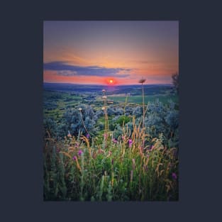 sunset scene over valley T-Shirt