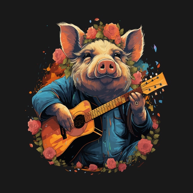 Pot-Bellied Pig Playing Guitar by JH Mart