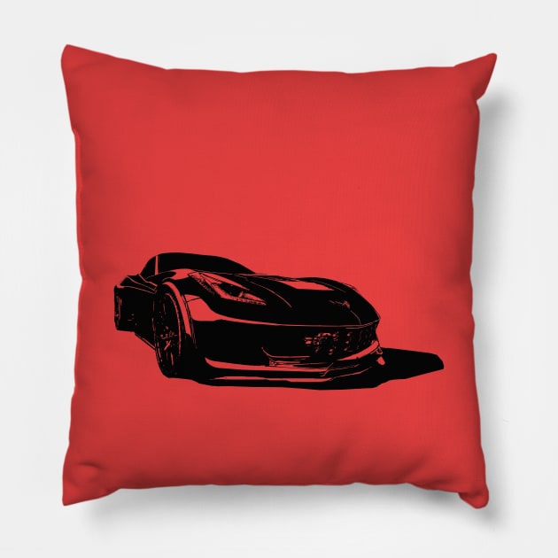 C7 Corvette Stingray - monochrome stylized #2 Pillow by mal_photography