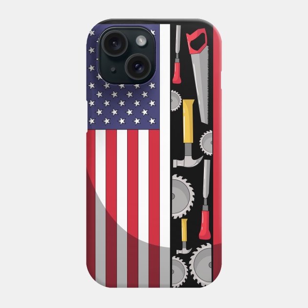 American Flag Woodworker Tools Carpenter Patriotic Phone Case by Shirtbubble