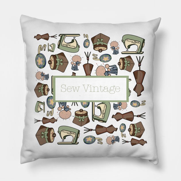 sew vintage 50s notions Pillow by bethepiano