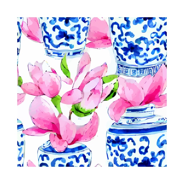 Chinoiserie jars with magnolia flowers by SophieClimaArt