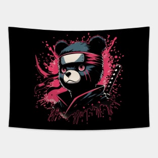 Cool Ninja Bear Japanese Anime Ink Splash Style Tapestry