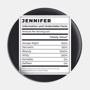 Funny Food Label Female Ingredients JENNIFER Pin