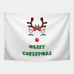 Cute Reindeer Merry Christmas Tapestry