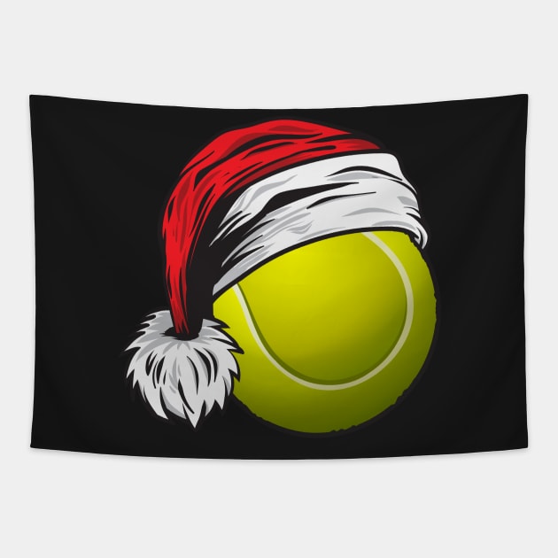 Christmas Tennis Ball With Santa Hat Funny Sport X-mas graphic Tapestry by theodoros20