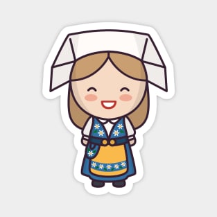 Cute Swedish Village Girl in Traditional Clothing Cartoon Magnet