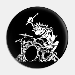 Crazy Drummer Cartoon Illustration Pin