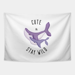 Cute and Stay Wild Light Purple Whale with the Baby for Light Background Tapestry