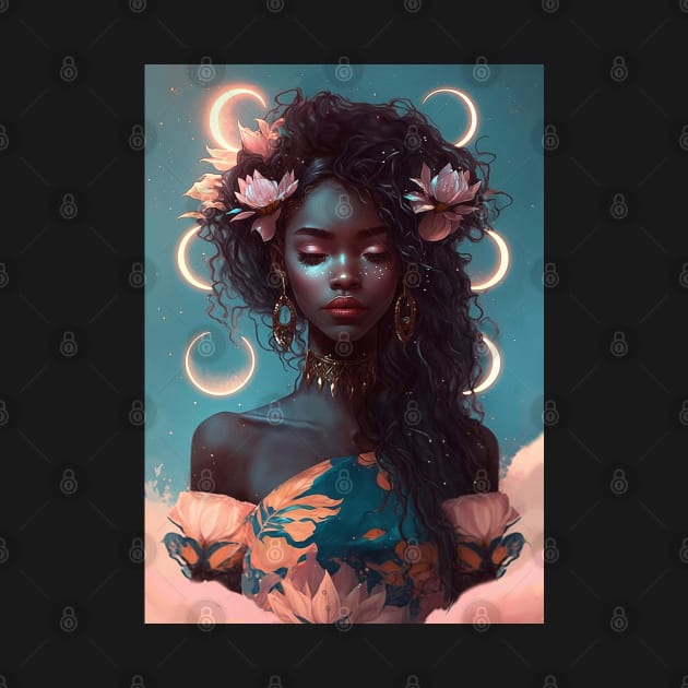 Aesthetic Beautiful Black Woman Moon Phase by GothicDesigns