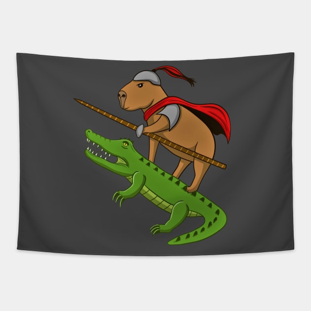 Cute Capybara Knight with Crocodile Tapestry by micho2591