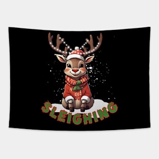 Cute Reindeer Wearing a Christmas Sweater. Tapestry