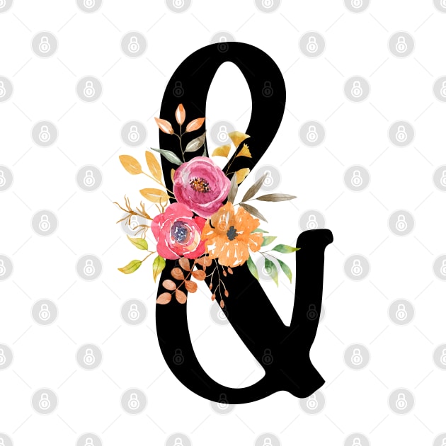 Ampersand "&" With Watercolor Floral Wreath by NatureGlow