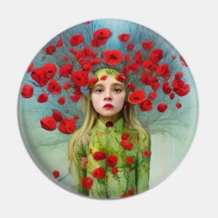 Pop surrealism painting of a girl with poppies Pin